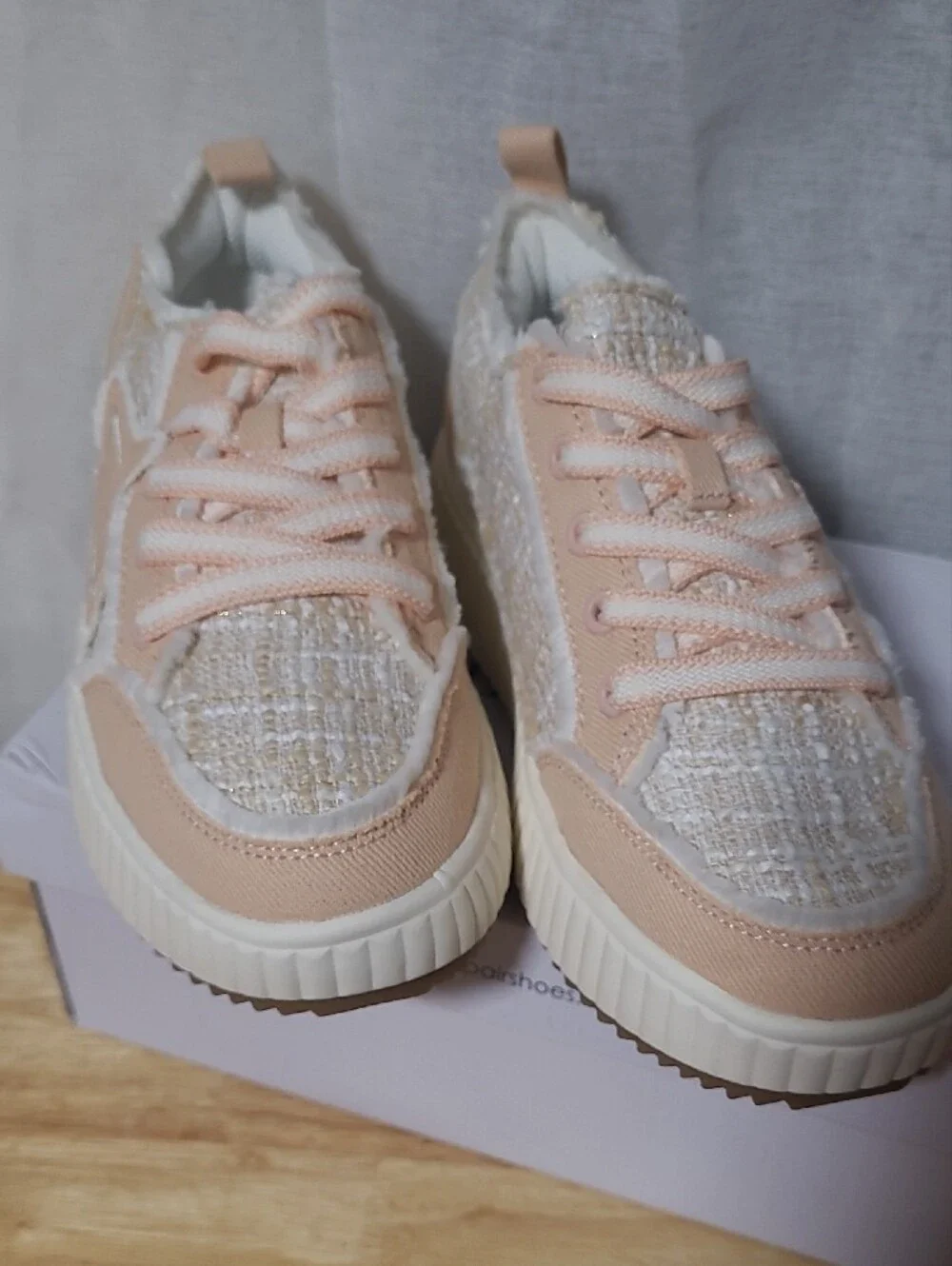 Dream Pairs Peach Lace-Up Platform Tweed Sneakers